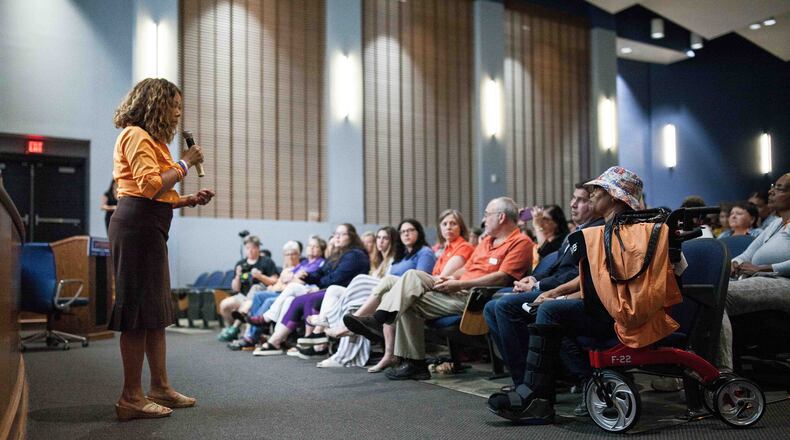 U.S. Rep. Lucy McBath, D-Marietta, answers a question during a town hall at Dunwoody High School on June 8, 2019.  Branden Camp/Special