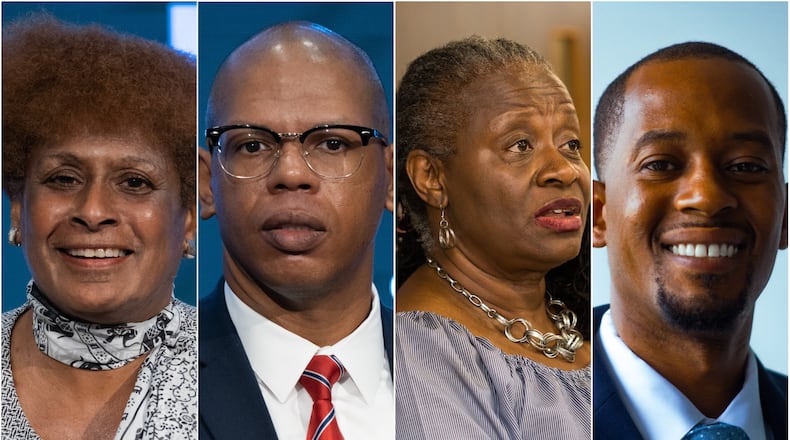 Longtime Atlanta Councilwoman Cleta Winslow (left) is facing Jason Dozier (second from left) in a runoff for her District 4 seat. Joyce Sheperd, another veteran councilwoman, is facing Antonio Lewis in a runoff for her District 12 seat. FILE PHOTOS