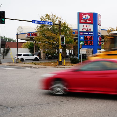 Diesel prices are seen at a gas station as prices hit a record high in the U.S., Friday, Sept. 4, 2026 in Minneapolis. (AP Photo/Ellen Schmidt)