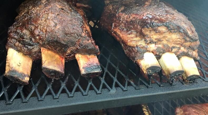 "Dino-Ribs" in the smoker at Hattie Marie's. / Photo from the Hattie Marie's Facebook page