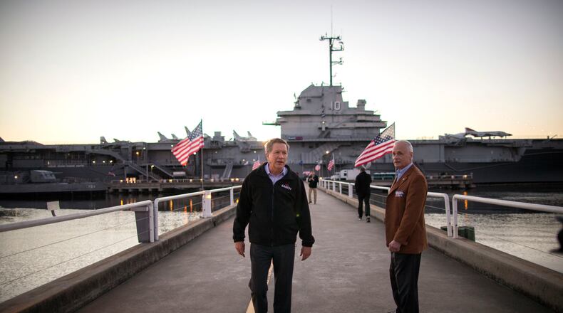 Gov. John Kasich of Ohio visits the USS Yorktown for a campaign event in Mount Pleasant, S.C., Feb. 19, 2016. South Carolina Republicans vote in their presidential primary on Saturday. (Stephen B. Morton/The New York Times)