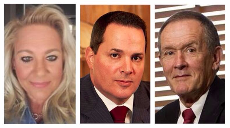 Mye Brindle and her attorneys, David Cohen and John Butters.