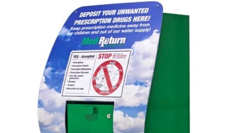 This is the new permanent MedReturn drug collection box now located in the lobby of the Smyna police headquarters.