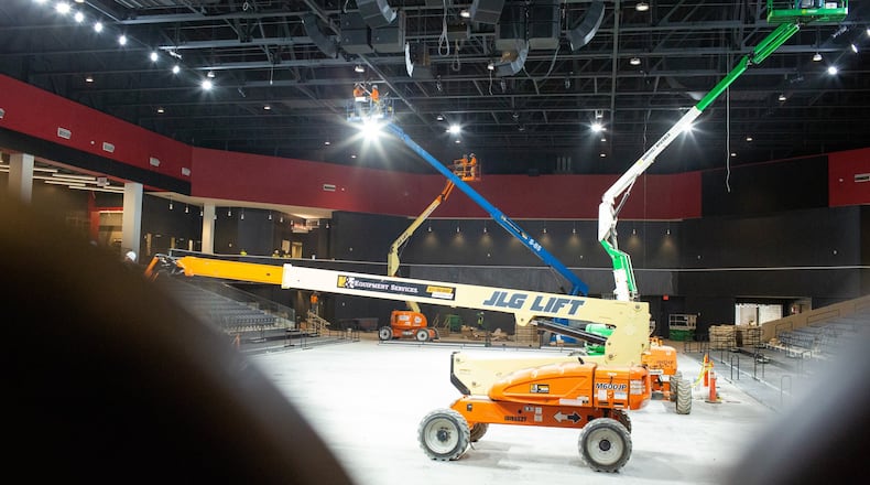 Scenes from inside the currently under-construction Gateway Center Arena at College Park in Atlanta, Georgia, on Thursday, Oct. 24, 2019. The Gateway Center Arena at College Park open in November, and the city hopes the new venue will be a draw for the city. It’ll host the Hawks’ G-League, the Atlanta Dream and shows programmed by the Fox Theatre. (Photo/Rebecca Wright for the Atlanta Journal-Constitution)
