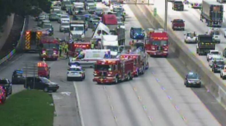 The crash shut down all lanes of I-285 at the height of Atlanta's evening commute Tuesday.