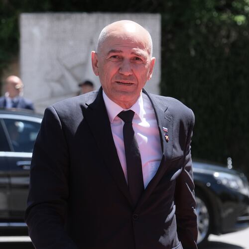 Slovenia's Prime Minister Janez Jansa arrives to attend the EU-Western Balkans summit in Tivat, Montenegro, Friday, June 5, 2026. (AP Photo/Risto Bozovic)