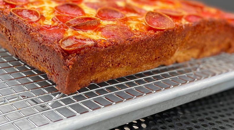 The rectangular Detroit-style pizza is the star of the menu at Corner Slice. Courtesy of Ben Horgan