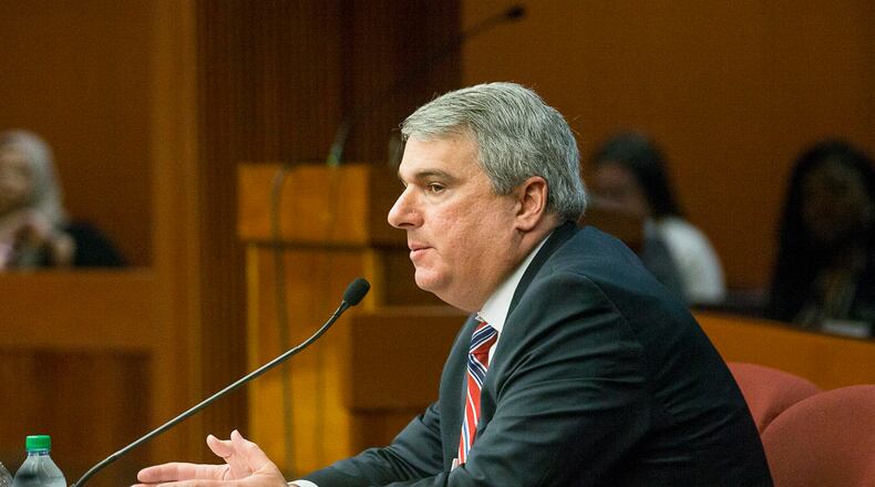Georgia State Representative John Carson speaks on HB 113 during a Subcommittee of Public Safety & Homeland Security meeting at the Paul D. Coverdell Legislative Office Building, Monday, February 11, 2019. Rep. Carson spoke on HB 113 during the subcommittee meeting, which was passed unanimously. (ALYSSA POINTER/ALYSSA.POINTER@AJC.COM)