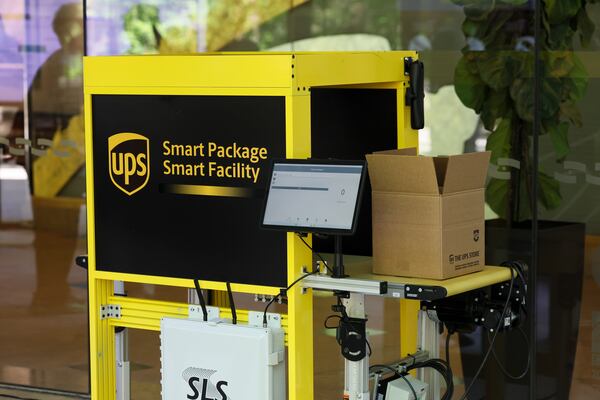 A UPS RFID sensor system is shown during a RFID tech demonstration at the UPS headquarters, Thursday, April 16, 2026, in Atlanta. (Jason Getz/AJC)