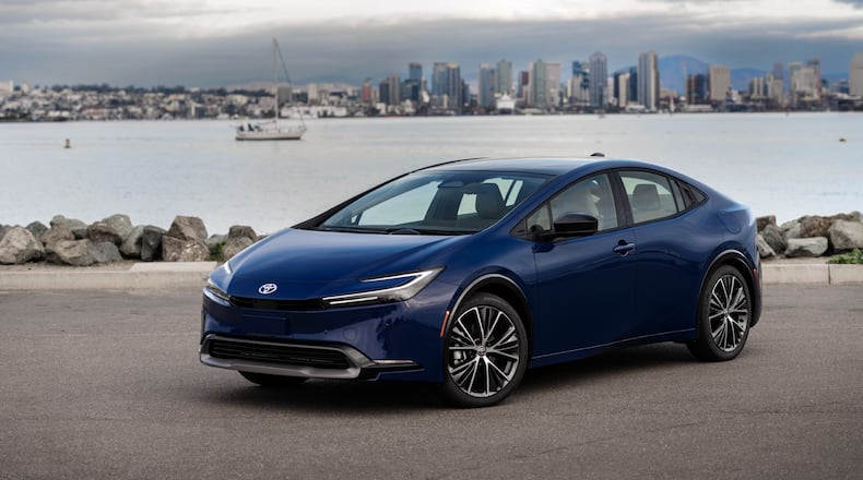 This photo provided by Toyota shows the 2023 Prius, whose redesign that year brought headturning looks and improved performance to accompany its longstanding fuel efficiency. (Courtesy of Toyota Motor Sales U.S.A. via AP)