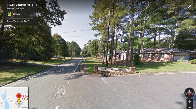 A “mini roundabout” has been proposed for the intersection of North Coleman and Lake Crest roads in Roswell. GOOGLE MAPS