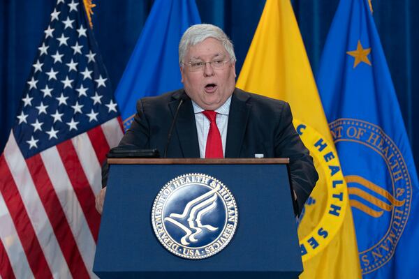 West Virginia Gov. Patrick Morrisey speaks during a news conference on the FDA's intent to phase out the use of petroleum-based synthetic dyes in the nation's food supply at the Hubert Humphrey Building Auditorium in Washington, Tuesday, April 22, 2025. (AP Photo/Jose Luis Magana)