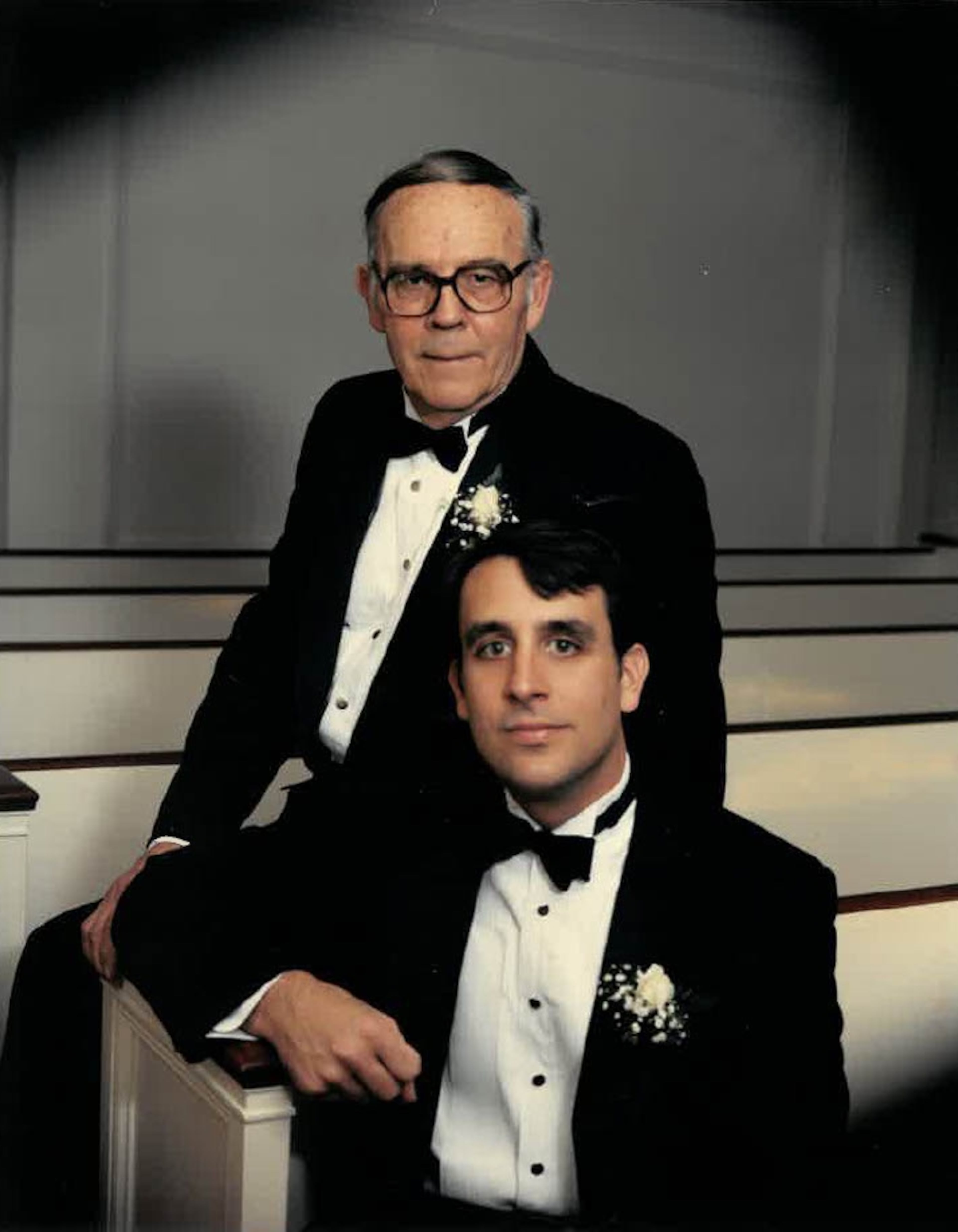 Former Atlanta Journal-Constitution reporter Bill Rankin sits with his father and best man, Jim Rankin, a former editor and columnist at the newspaper, on his wedding day in February 1990. Together, he and his father gave more than 60 years to this paper. (Courtesy)