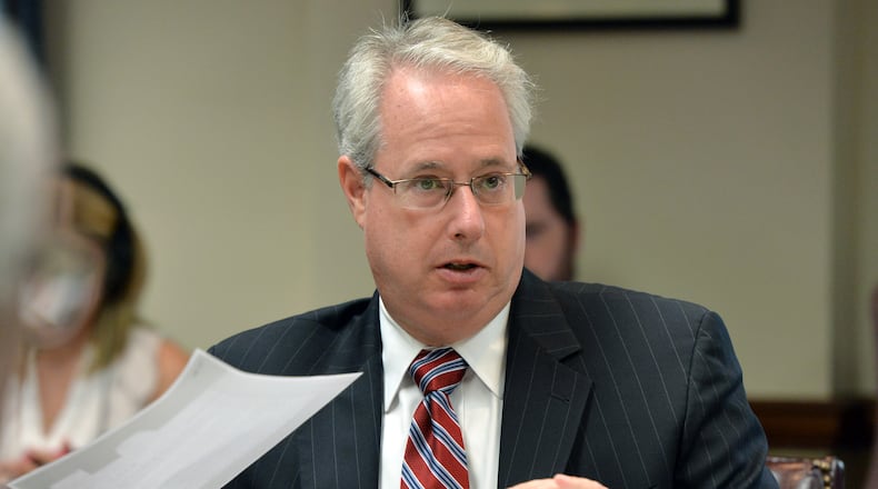June 28, 2013 Atlanta - Attorney General Sam Olens speaks during a hearing on Friday, June 28, 2013. The panel of Attorney General Sam Olens, a Republican, House Minority Leader Stacey Abrams, D-Atlanta, and Senate Minority Leader Steve Henson, D-Tucker, all voted not to suspend Brooks, Gov. Nathan Deal's office told The Atlanta Journal-Constitution. Brooks, D-Atlanta, faces 30 federal charges of wire, tax and mail fraud related to his work with a pair of charities. The U.S. Attorney's office alleges that Brooks used contributions meant for those charities for his personal expenses. HYOSUB SHIN / HSHIN@AJC.COM Attorney General Sam Olens. (AJC/Hyosub Shin)