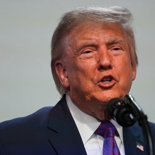 President Donald Trump speaks about prescription drug prices in the South Court Auditorium in the Eisenhower Executive Office Building on the White House campus, Monday, May 18, 2026, in Washington. (AP Photo/Julia Demaree Nikhinson)