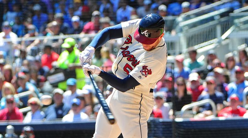 The Braves could have Freddie Freeman and his sweet swing back in their lineup next week for a series at Washington, barely seven weeks after he fractured his left wrist. (Photo by Scott Cunningham/Getty Images)