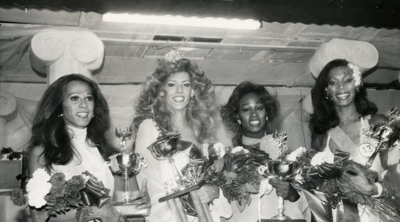 From left, Miss Gay Atlanta winners Taisha Wallace, Rachel Wells, Hot Chocolate and Lisa King pose at Miss Gay Georgia 1977.
Photo: Courtesy of Billy Jones Collection, Kenan Research Center at Atlanta History Center