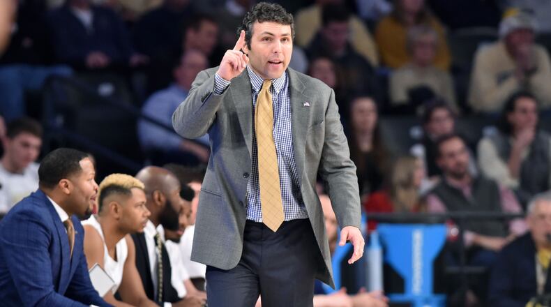 Georgia Tech head coach Josh Pastner shouts instructions in the second half at Georgia Tech's McCamish Pavilion on Saturday, December 22, 2018.