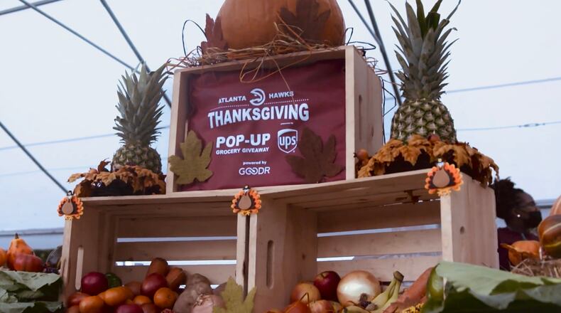 The Atlanta Hawks, UPS and Goodr recently joined forces to provide Thanksgiving Day essentials for more than 350 families in Clayton County, according to a news release from the NBA team. (Photo courtesy: Atlanta Hawks)