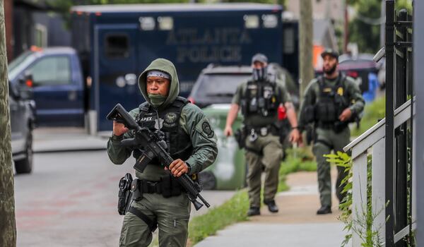 May 31, 2023 Atlanta: Atlanta police and the GBI work the scene on  Mayson Avenue near Hardee Street in Atlanta in connection with alleged financial crimes committed at the future site of the public safety training center, as well as other metro locations.
(John Spink / John.Spink@ajc.com)

