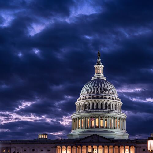 FILE - The Capitol is seen at nightfall in Washington on Oct. 22, 2025. (AP Photo/J. Scott Applewhite, File)