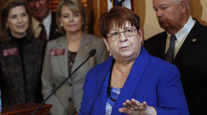 Gwinnett Commission Chairman Charlotte Nash speaks during a Feb. 13 press conference regarding the House transit bill at the Georgia state Capitol. BOB ANDRES /BANDRES@AJC.COM