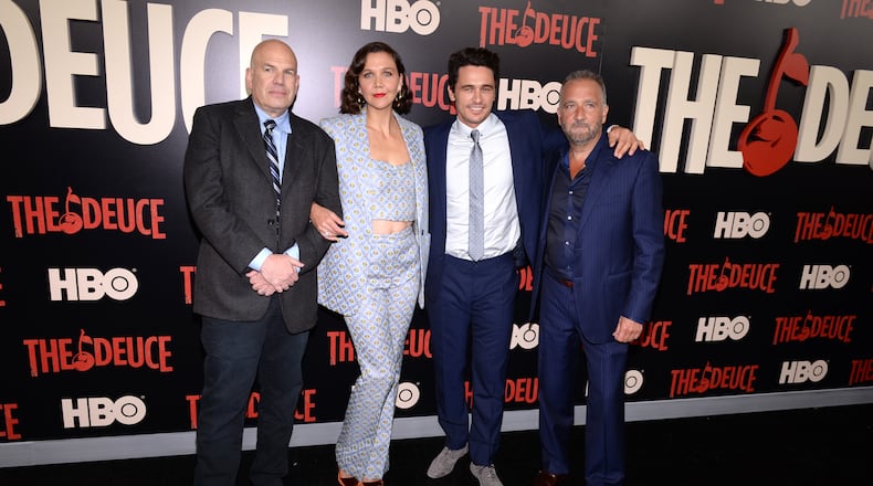 NEW YORK, NY - SEPTEMBER 07:  David Simon, Maggie Gyllenhaal, James Franco and George Pelecanos attend "The Deuce" New York premiere at SVA Theater on September 7, 2017 in New York City.  (Photo by Andrew Toth/Getty Images)