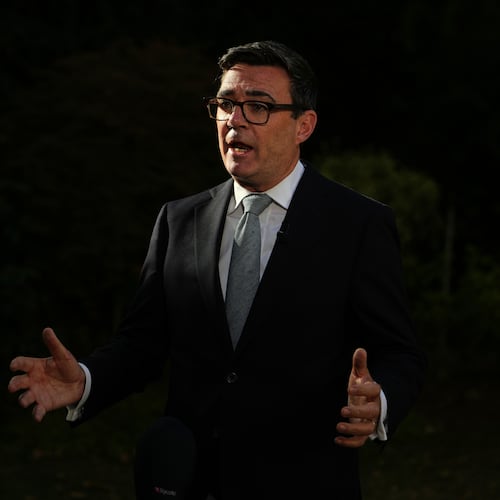 Britain's Prime Minister Andy Burnham speaks to the media after chairing a COBR meeting at Downing Street on the UK's ongoing response to extreme heat, wildfires and drought in London, Wednesday, Aug. 12, 2026.(AP Photo/Kin Cheung, Pool)