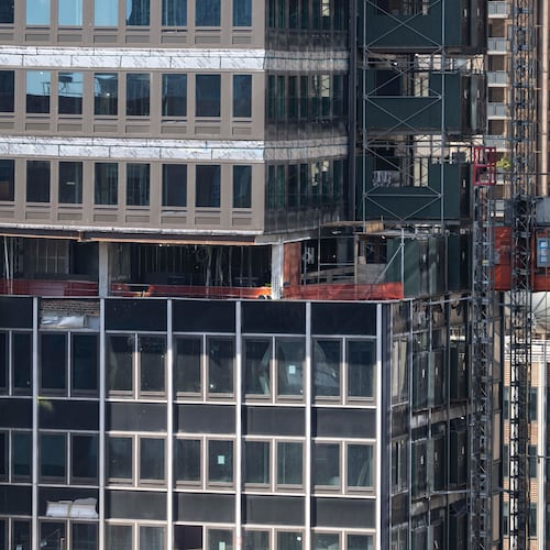 A buckled support beam is seen inside 235 East 42nd Street, Wednesday, July 8, 2026, in New York. (AP Photo/Yuki Iwamura)