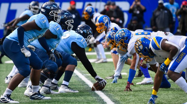 Crisp County lines up against Cedar Grove, right, during the AAA state title football game on Saturday Dec.14, 2019. John Amis / Special
