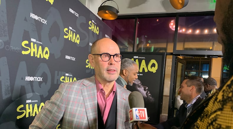 Ernie Johnson, who has worked with Shaquille O'Neal for more than a decade at TNT's "Inside the NBA," showed up at the HBO "Shaq" screening at the Illuminarium Nov. 14, 2022. RODNEY HO/AJC