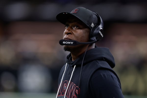Falcons head coach Raheem Morris during Sunday's win over the Saints.