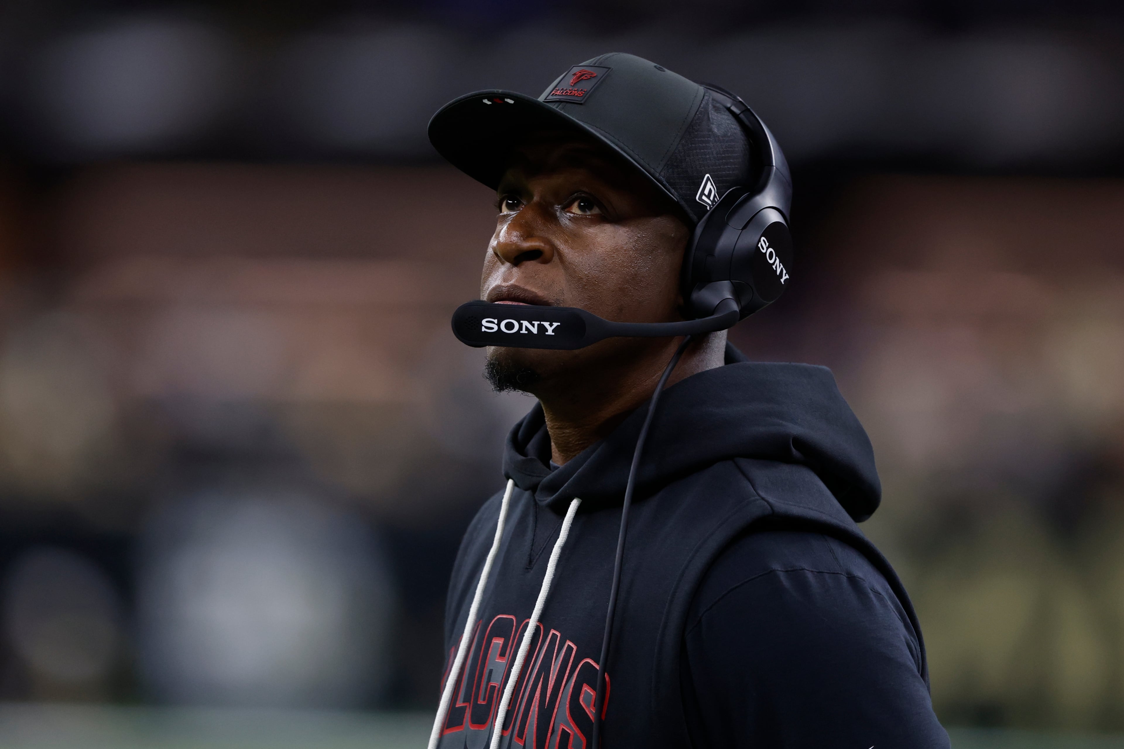 Falcons head coach Raheem Morris during Sunday's win over the Saints.