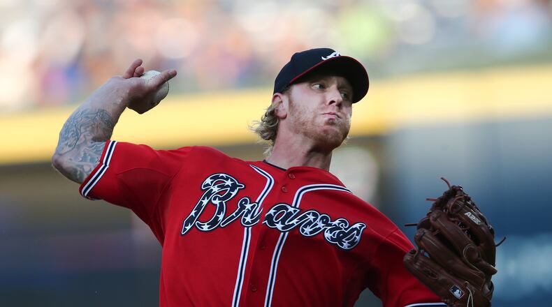 Atlanta Braves starting pitcher Mike Foltynewicz (48) works against the Arizona Diamondbacks in the first innings of a baseball game Saturday, Aug. 15, 2015, in Atlanta. (AP Photo/John Bazemore)