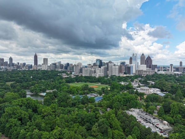 An aerial image shows the Midtown Atlanta skyline on Wednesday, May 15, 2024. (Miguel Martinez / AJC)