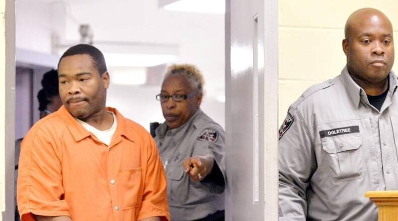 Damion Deray Henderson is led into a Bibb County courtroom for a hearing in March 2016. Henderson is charged with murder in the death of Mercer University basketball player Jibri Bryan. (JASON VORHEES jvorhees@macon.com)