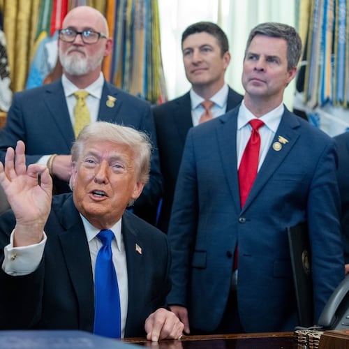 President Donald Trump speaks in the Oval Office of the White House, Thursday, April 30, 2026, in Washington. (AP Photo/Alex Brandon)
