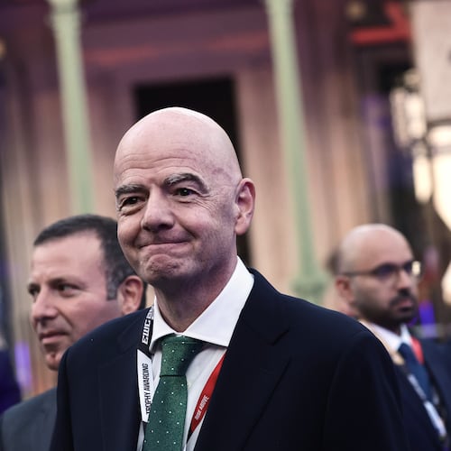 FIFA President Gianni Infantino attends the closing ceremony of the Esports World Cup at the Grand Palais in Paris, France, Sunday Aug. 23, 2026. (Teresa Suarez/Pool Photo via AP)
