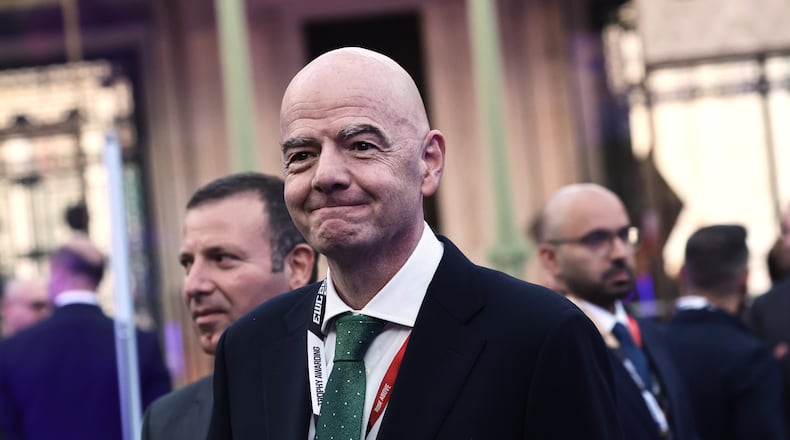 FIFA President Gianni Infantino attends the closing ceremony of the Esports World Cup at the Grand Palais in Paris, France, Sunday Aug. 23, 2026. (Teresa Suarez/Pool Photo via AP)