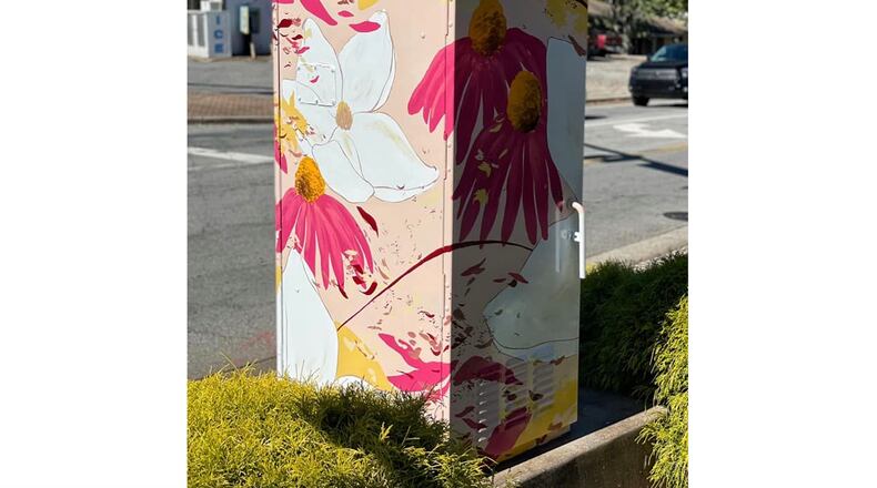 Roswell Arts Fund recently added a beautiful mural by Christina Kwan to this utility box at the corner of Woodstock and Canton Roads. (Courtesy Roswell Arts Fund)