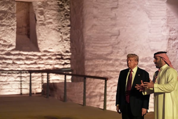 President Donald Trump and Saudi Arabia tour the Diriyah/At-Turaif UNESCO World Heritage Site, Tuesday, May 13, 2025, in Riyadh, Saudi Arabia. (AP Photo/Alex Brandon)