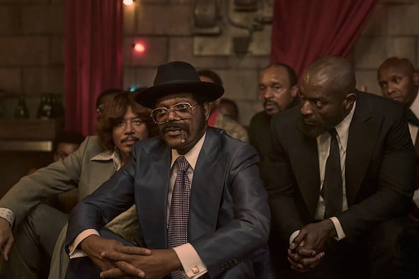 From left, Terrence Howard as Cadillac Richie, Samuel L. Jackson as Frank Moten and Michael James Shaw as Lamar in Peacock’s miniseries “Fight Night: The Million Dollar Heist.” The series is set in 1970 Atlanta. (Parrish Lewis/Peacock/TNS)