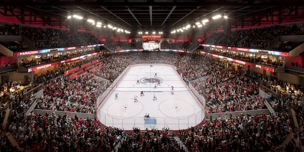 A rendering highlighting the minor league hockey team, the Macon Mayhem, which is expected to make its home in Macon's planned new arena. The facility is expected to open in summer 2028. (Macon-Bibb County)