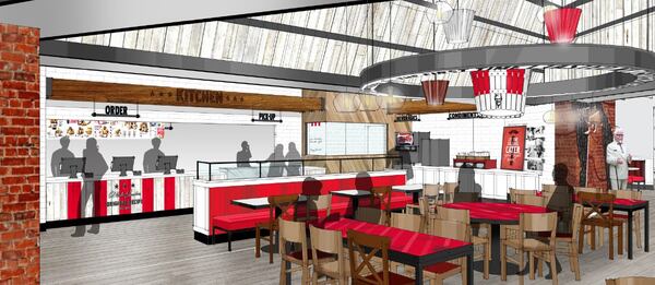 Here’s a rendering of what the Big Chicken's lobby will supposedly look like when construction is complete. Courtesy KFC/KBP Foods.