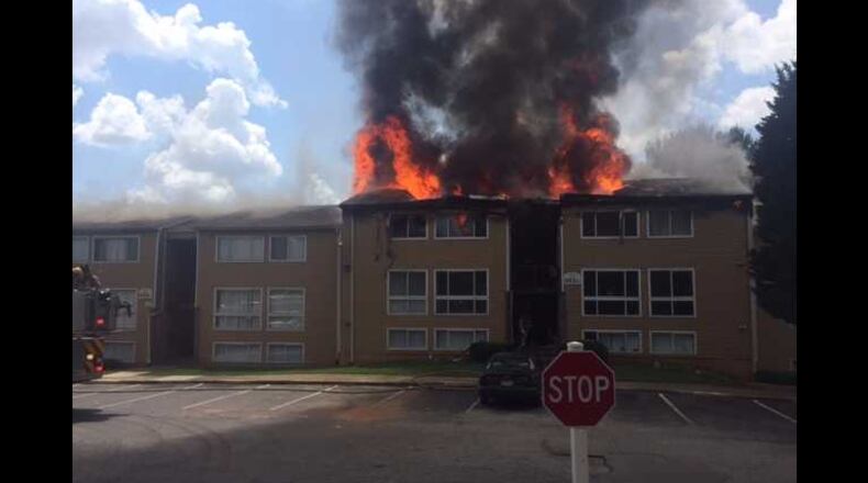 Nearly 50 firefighters responded to a fire at Villas at Riverside in Austell on Tuesday, Aug. 22, 2017.