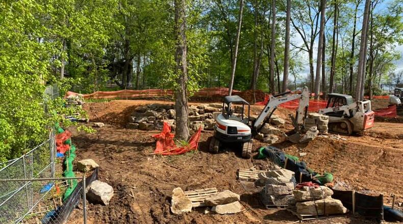 A “natural playground” is taking shape next to the Elm Street event green in downtown Woodstock. CITY OF WOODSTOCK via Facebook