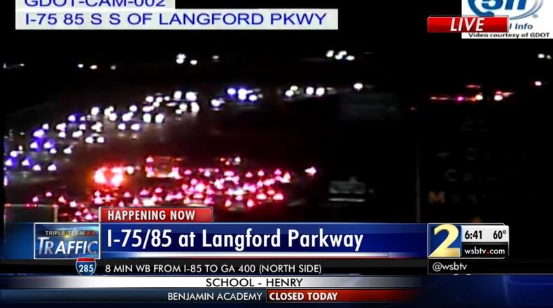 Crashes on the Downtown Connector at Langford Parkway caused delays for people on the morning commute. (Credit: Channel 2 Action News)
