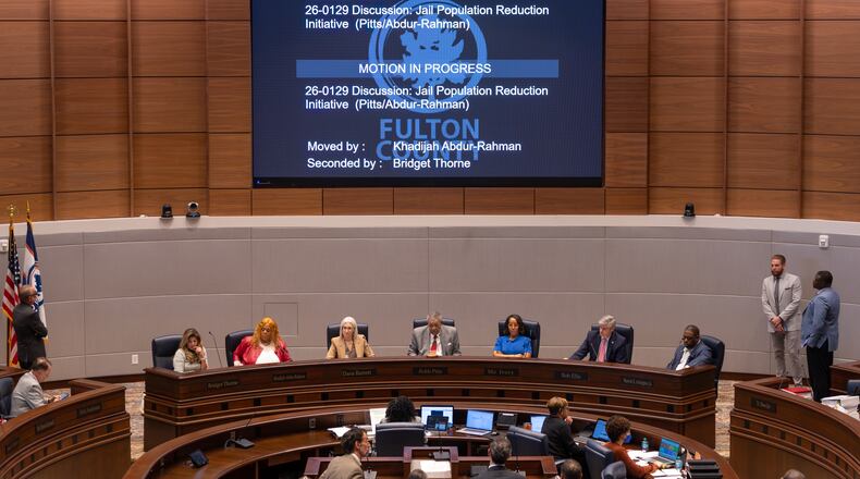 Fulton County Board of Commissioners vote on a proposed plan to lower the population of the Fulton County Jail. Wednesday, March 3, 2026. (Ben Hendren for the AJC)