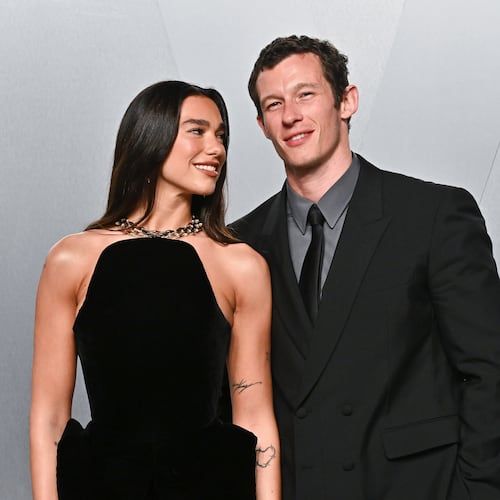 FILE - Dua Lipa, left, and Callum Turner arrive at the Vanity Fair Oscar Party on Sunday, March 15, 2026, at the Los Angeles County Museum of Art in Los Angeles. (Photo by Evan Agostini/Invision/AP, File)