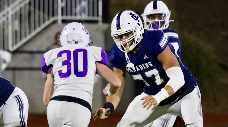 Georgia Tech commit Josh Petty (77) plays for Fellowship Christian in a high school football game against King's Ridge Christian. (Photo provided by Leigh-Ann Thompson)